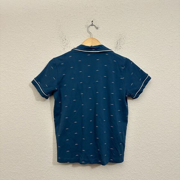 FAHERTY x ROLLER RABBIT Polo Pajama Top in Blue Mini Wave - Picture 4 of 8